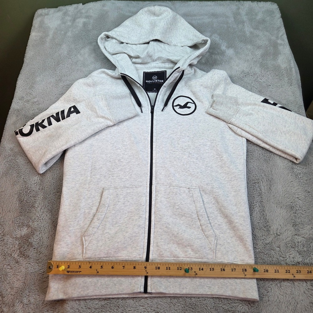 Hollister Full Zip Hoodie Mens M Sleeve Graphic Logo‎ Heather Gray Hoodie